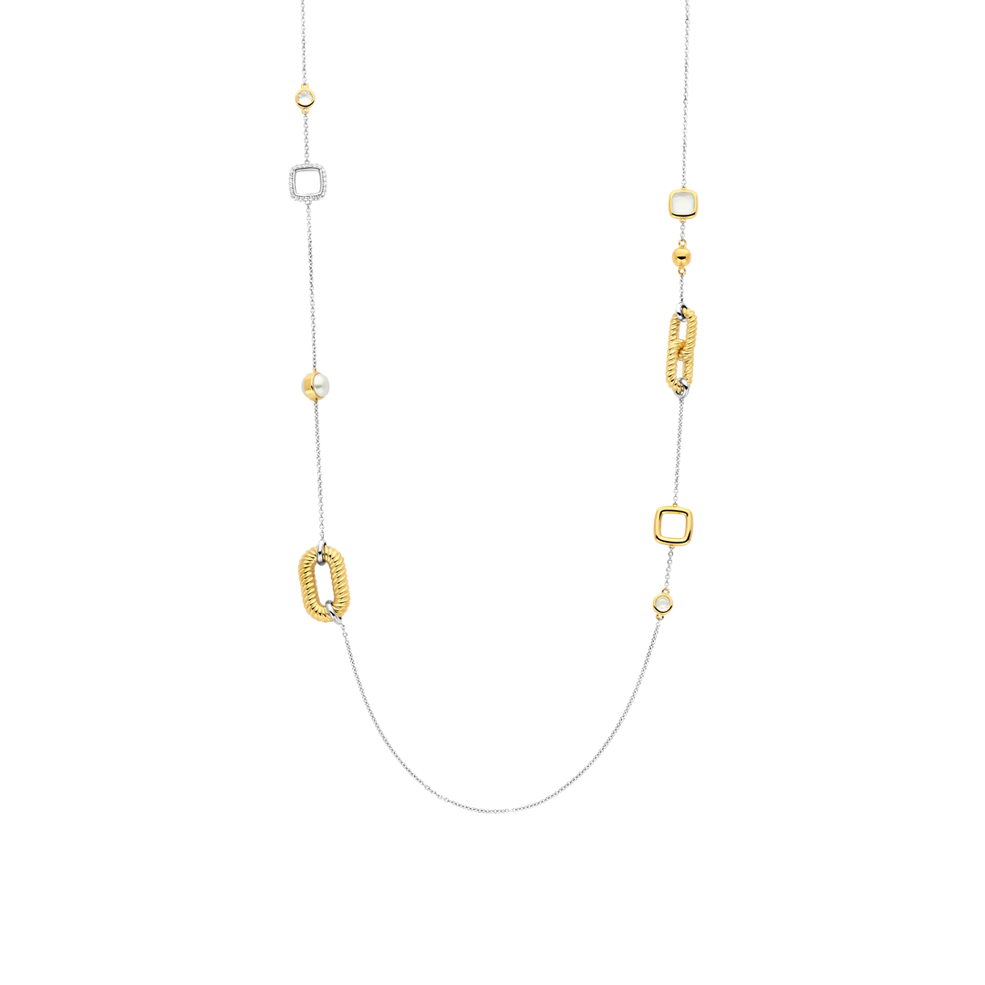 Sterling Silver, Gold-plate Mother of Pearl and Zirconia Necklace l TI SENTO