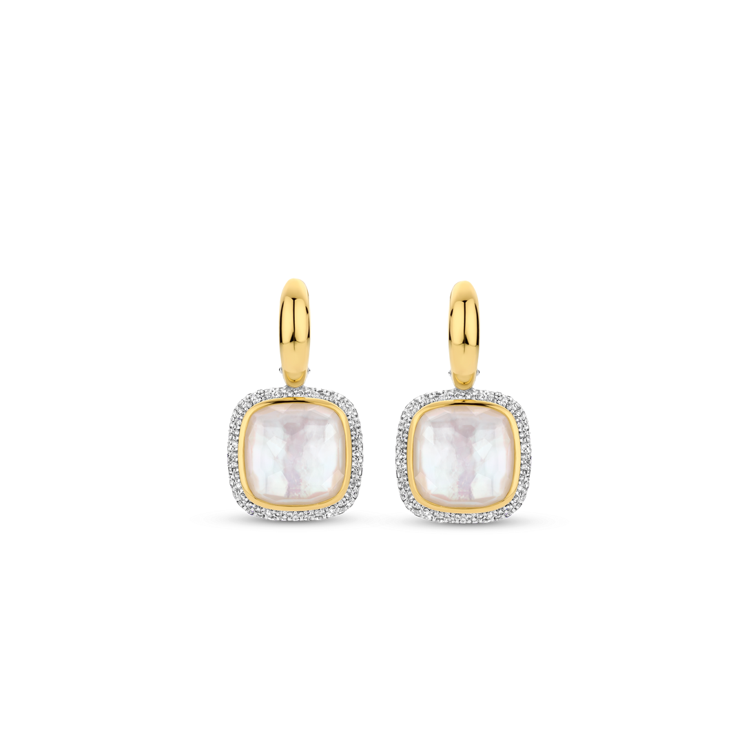 Mother of Pearl and Zirconia Gold-plate Drop Earrings Medium l TI SENTO