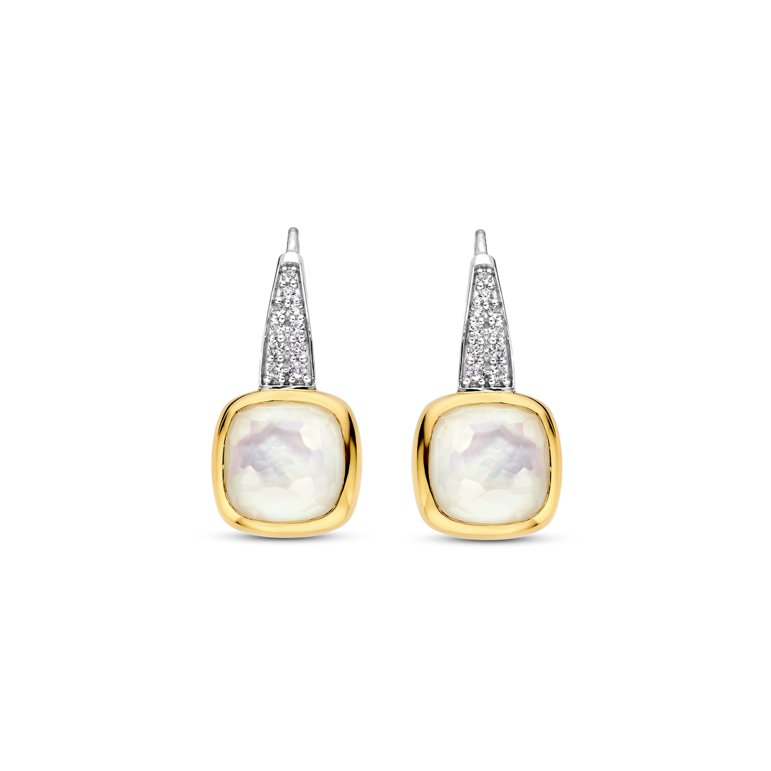 Mother of Pearl and Zirconia Gold-plate Drop Earrings Small l TI SENTO