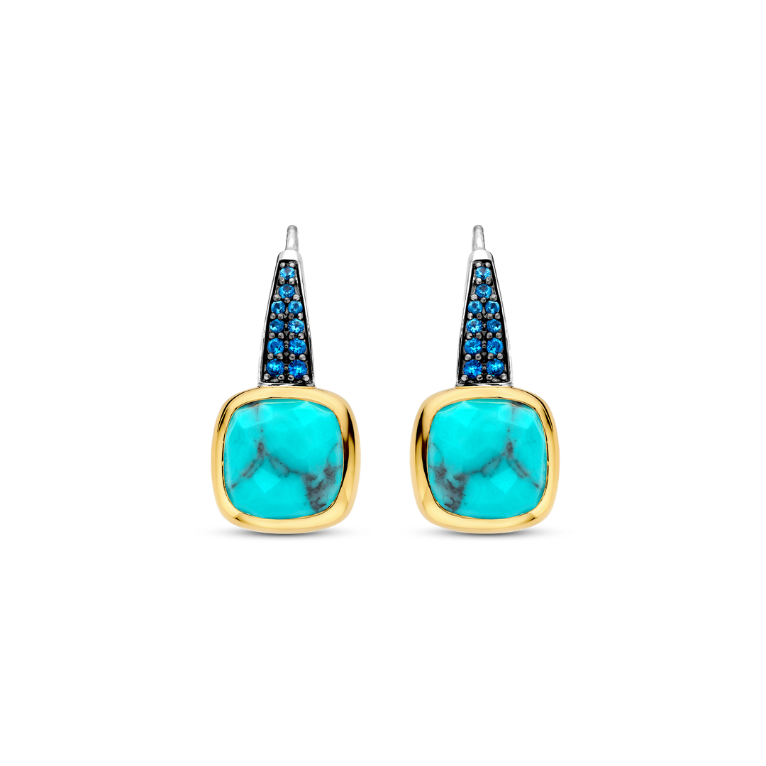 Turquoise and Blue Zirconia Gold-plate Drop Earrings Small l TI SENTO