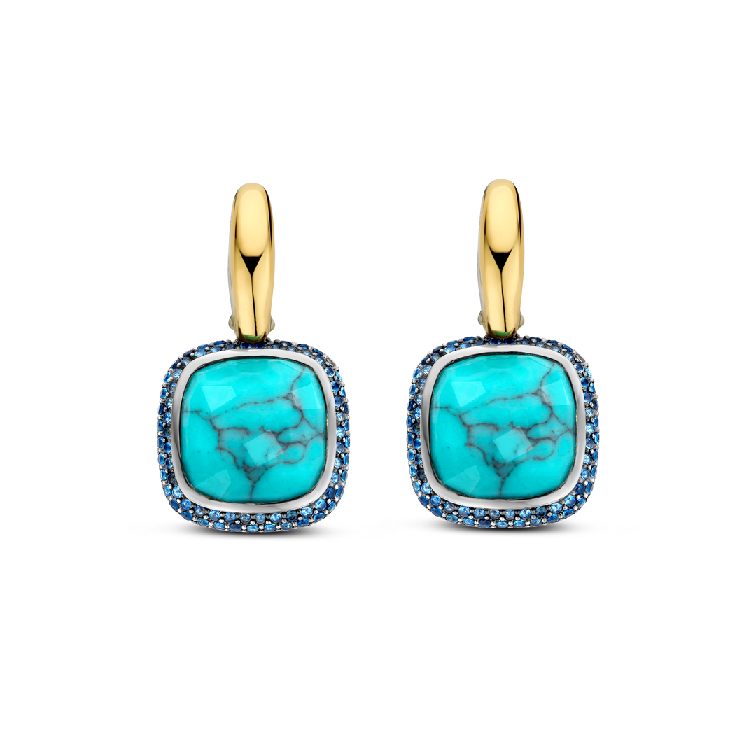 Turquoise and Blue Zirconia Gold-plate Drop Earrings Medium l TI SENTO